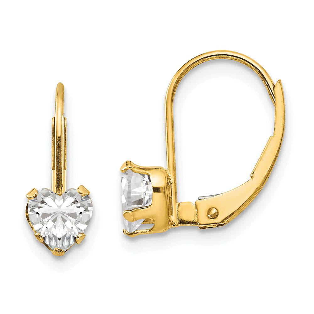 Kids 14k Yellow Gold & Clear CZ 5mm Heart Shaped Lever Back Earrings, Item E10306 by The Black Bow Jewelry Co.