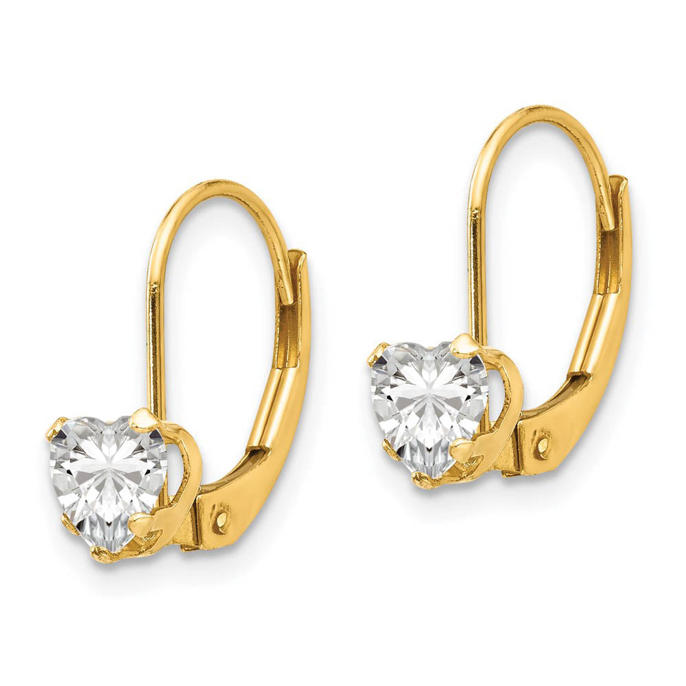 Alternate view of the Kids 14k Yellow Gold & Clear CZ 5mm Heart Shaped Lever Back Earrings by The Black Bow Jewelry Co.