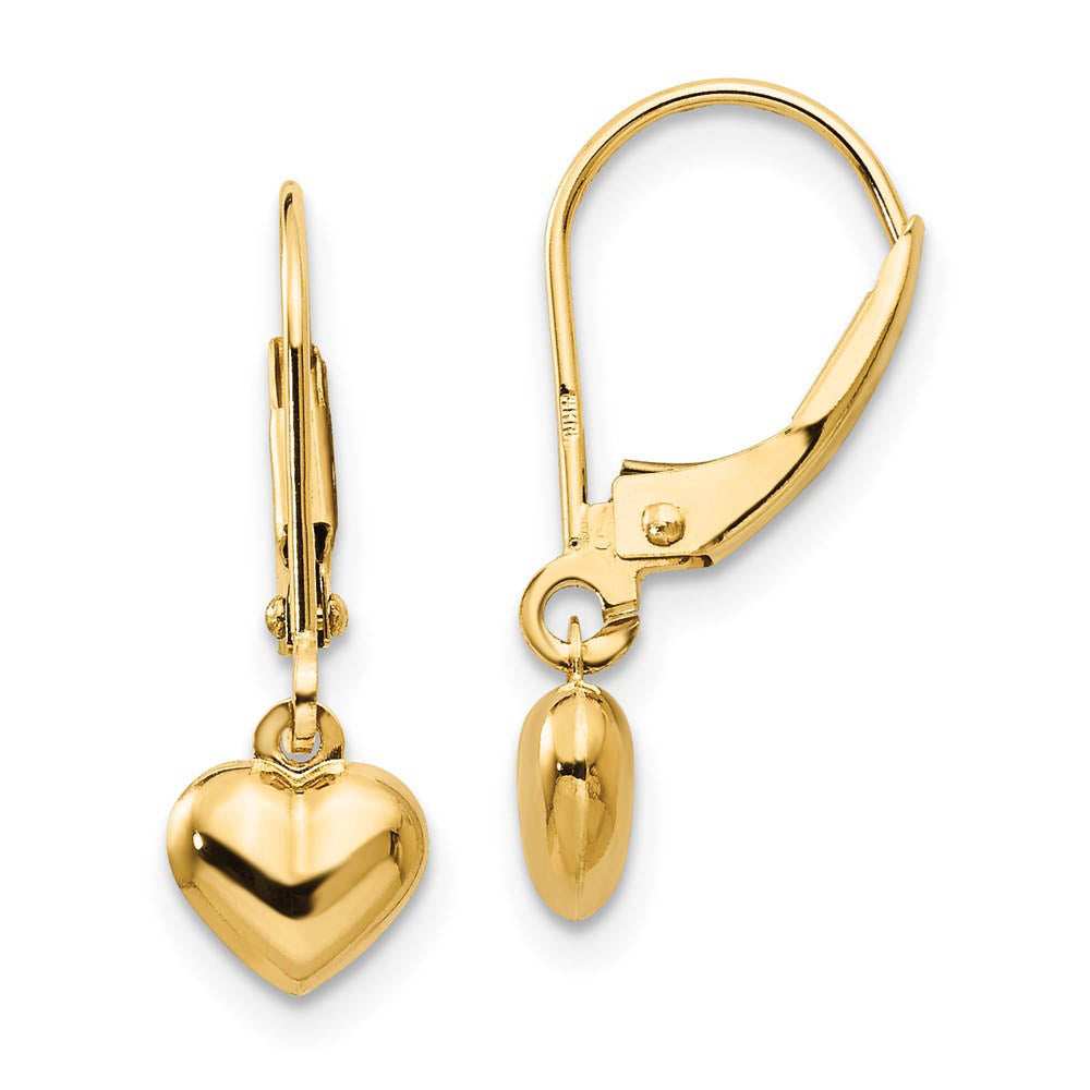Kids 5mm Puffed Heart Lever Back Earrings in 14k Yellow Gold, Item E10307 by The Black Bow Jewelry Co.