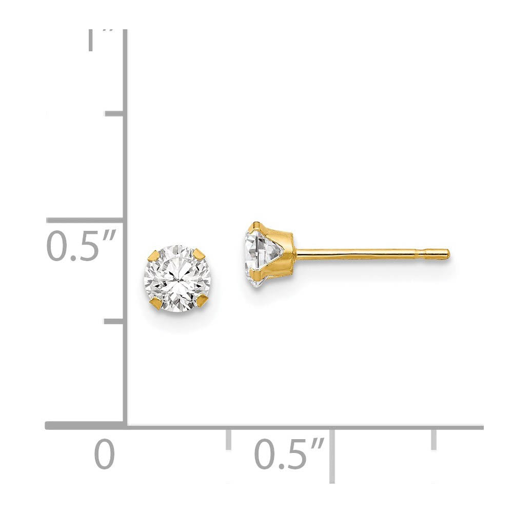 Alternate view of the Kids 4mm Round Cubic Zirconia Stud Earrings in 14k Yellow Gold by The Black Bow Jewelry Co.