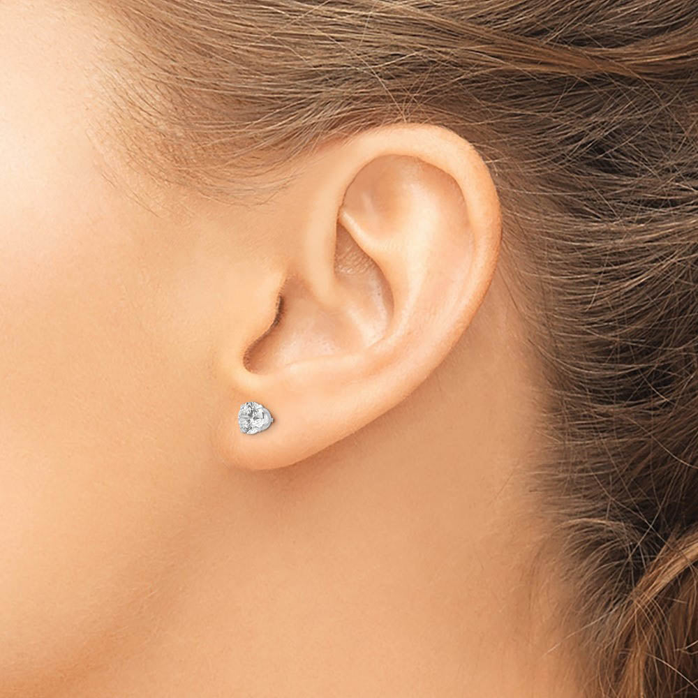 Alternate view of the 5.25mm Round Cubic Zirconia Stud Earrings in 14k White Gold by The Black Bow Jewelry Co.