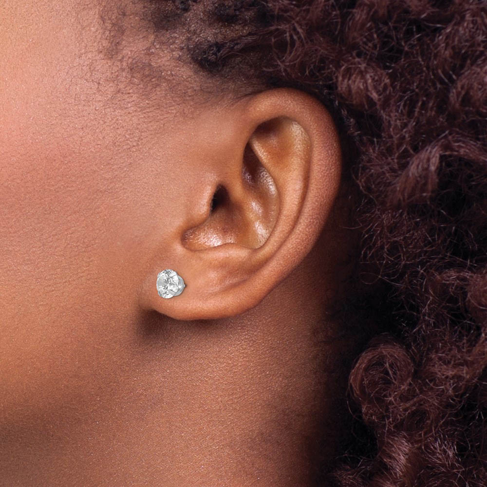 Alternate view of the 6.5mm Round Cubic Zirconia Stud Earrings in 14k White Gold by The Black Bow Jewelry Co.