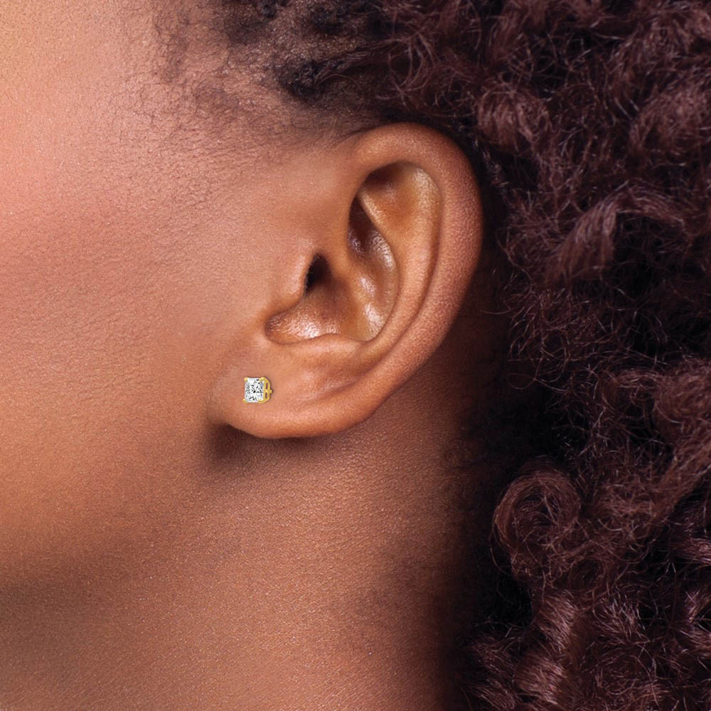 Alternate view of the 4mm Princess Cubic Zirconia Stud Earrings in 14k Yellow Gold by The Black Bow Jewelry Co.