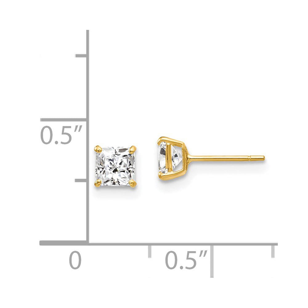 Alternate view of the 4mm Princess Cubic Zirconia Stud Earrings in 14k Yellow Gold by The Black Bow Jewelry Co.