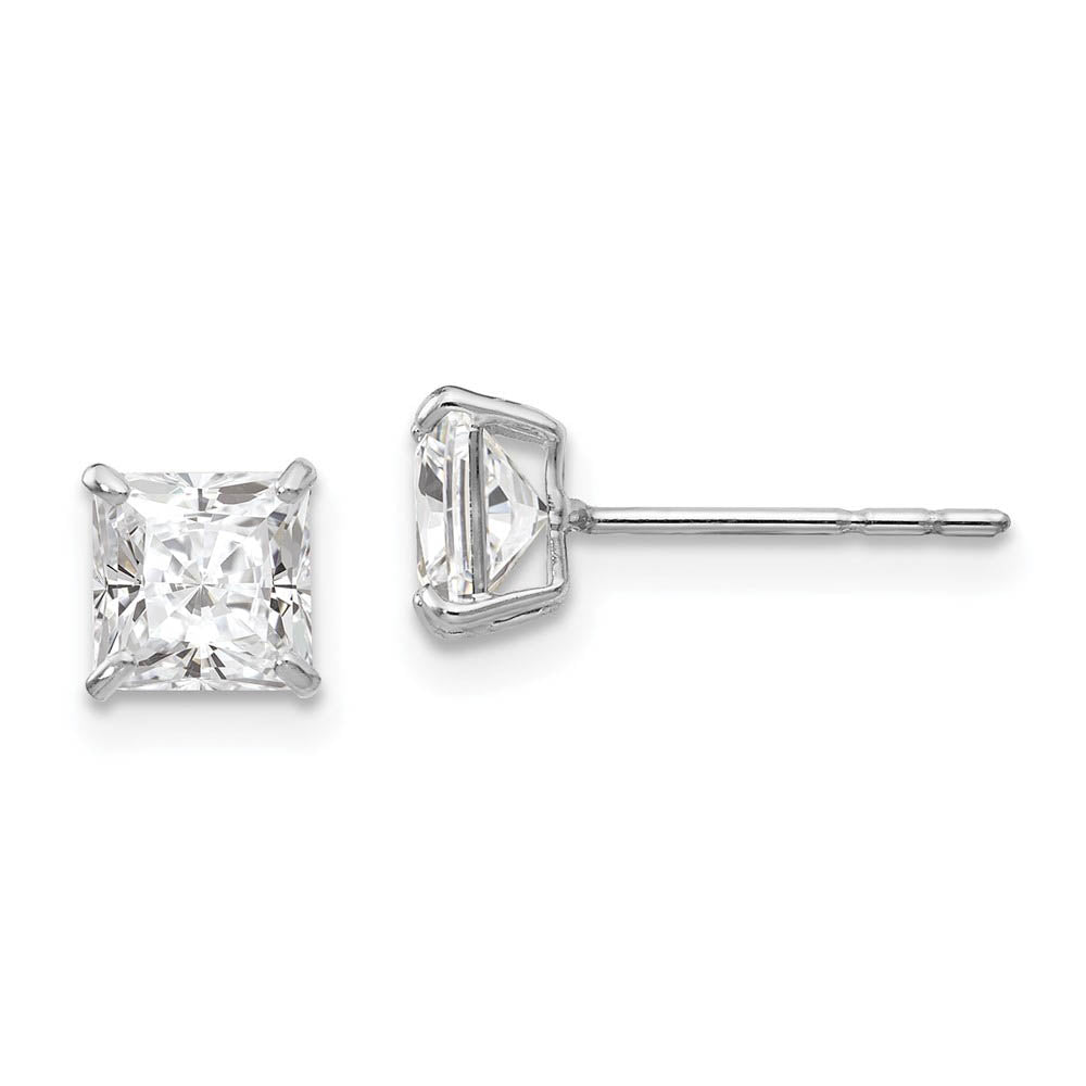5mm Princess Basket Set Cubic Zirconia Earrings in 14k White Gold, Item E10324 by The Black Bow Jewelry Co.
