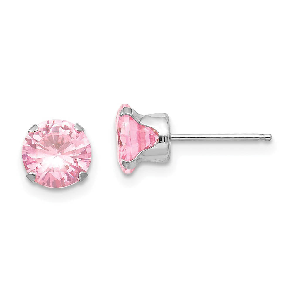 6.5mm Pink Cubic Zirconia Stud Earrings in 14k White Gold, Item E10336 by The Black Bow Jewelry Co.