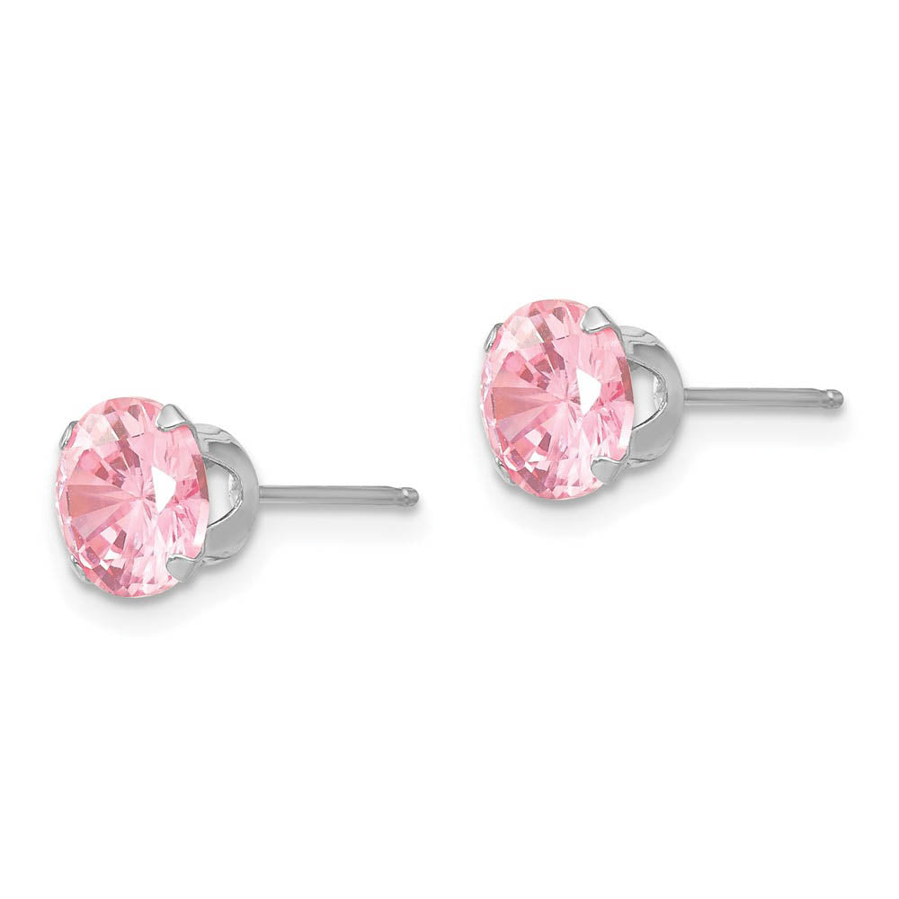 Alternate view of the 6.5mm Pink Cubic Zirconia Stud Earrings in 14k White Gold by The Black Bow Jewelry Co.