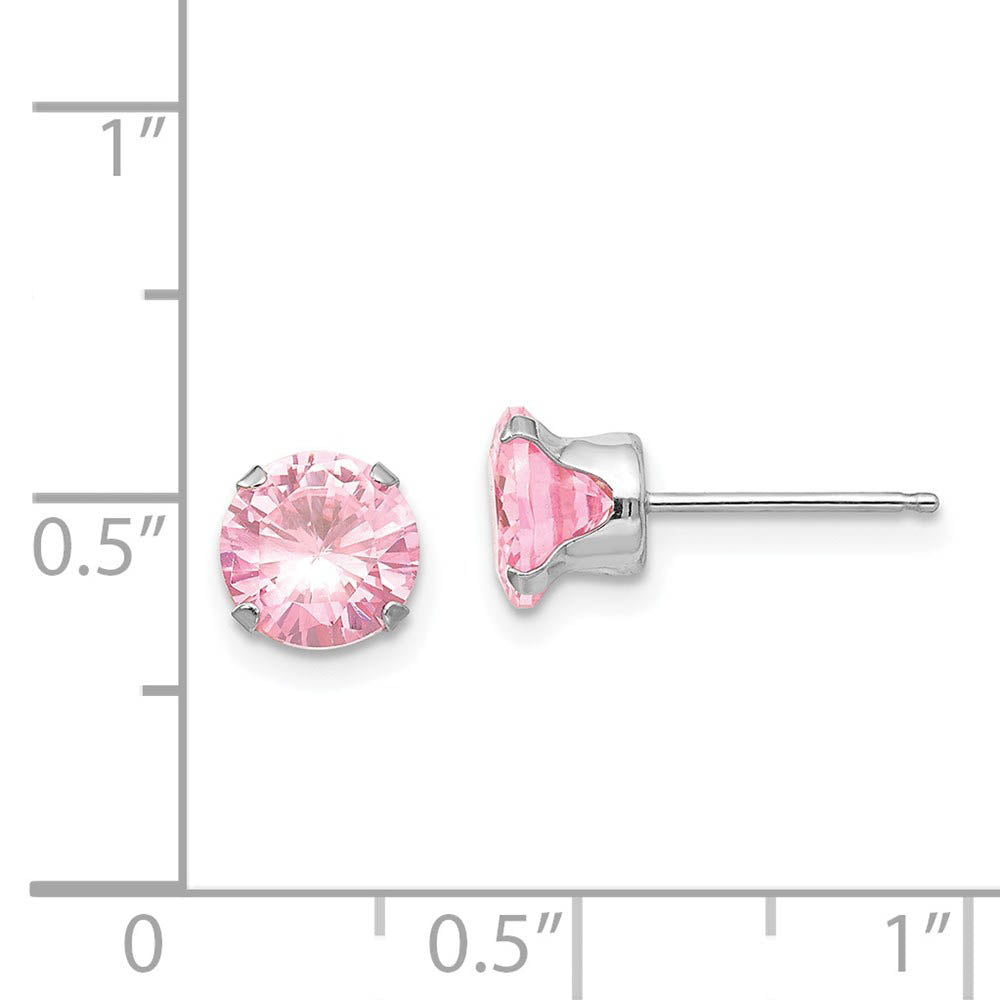 Alternate view of the 6.5mm Pink Cubic Zirconia Stud Earrings in 14k White Gold by The Black Bow Jewelry Co.