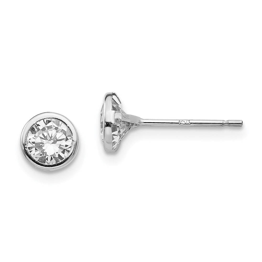5mm Bezel Set Cubic Zirconia Stud Earrings in 14k White Gold, Item E10339 by The Black Bow Jewelry Co.