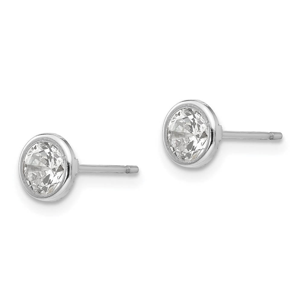 Alternate view of the 5mm Bezel Set Cubic Zirconia Stud Earrings in 14k White Gold by The Black Bow Jewelry Co.