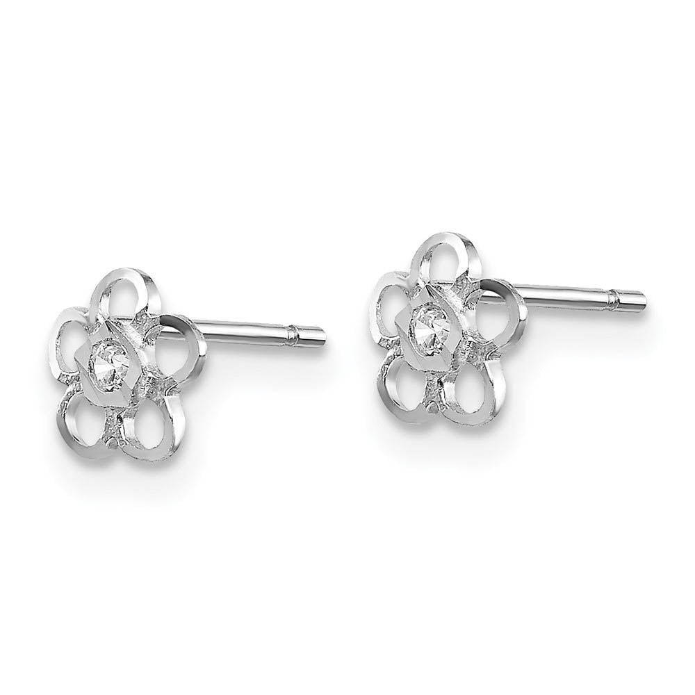 Alternate view of the Kids 14k White Gold & CZ 6mm Flower Post Earrings by The Black Bow Jewelry Co.