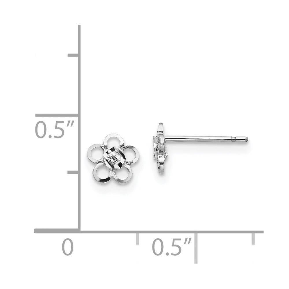 Alternate view of the Kids 14k White Gold & CZ 6mm Flower Post Earrings by The Black Bow Jewelry Co.