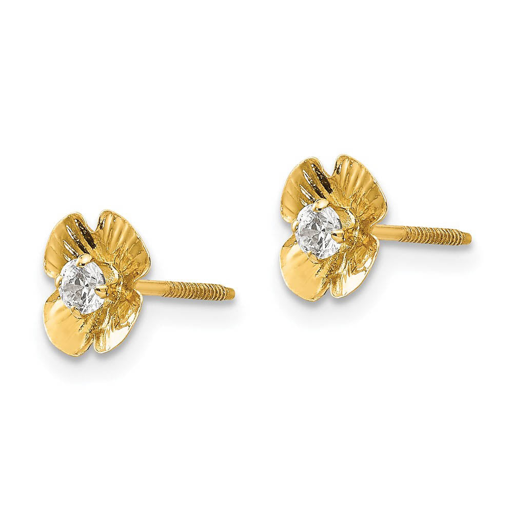 Alternate view of the Kids 7mm Flower and Cubic Zirconia Post Earrings in 14k Yellow Gold by The Black Bow Jewelry Co.