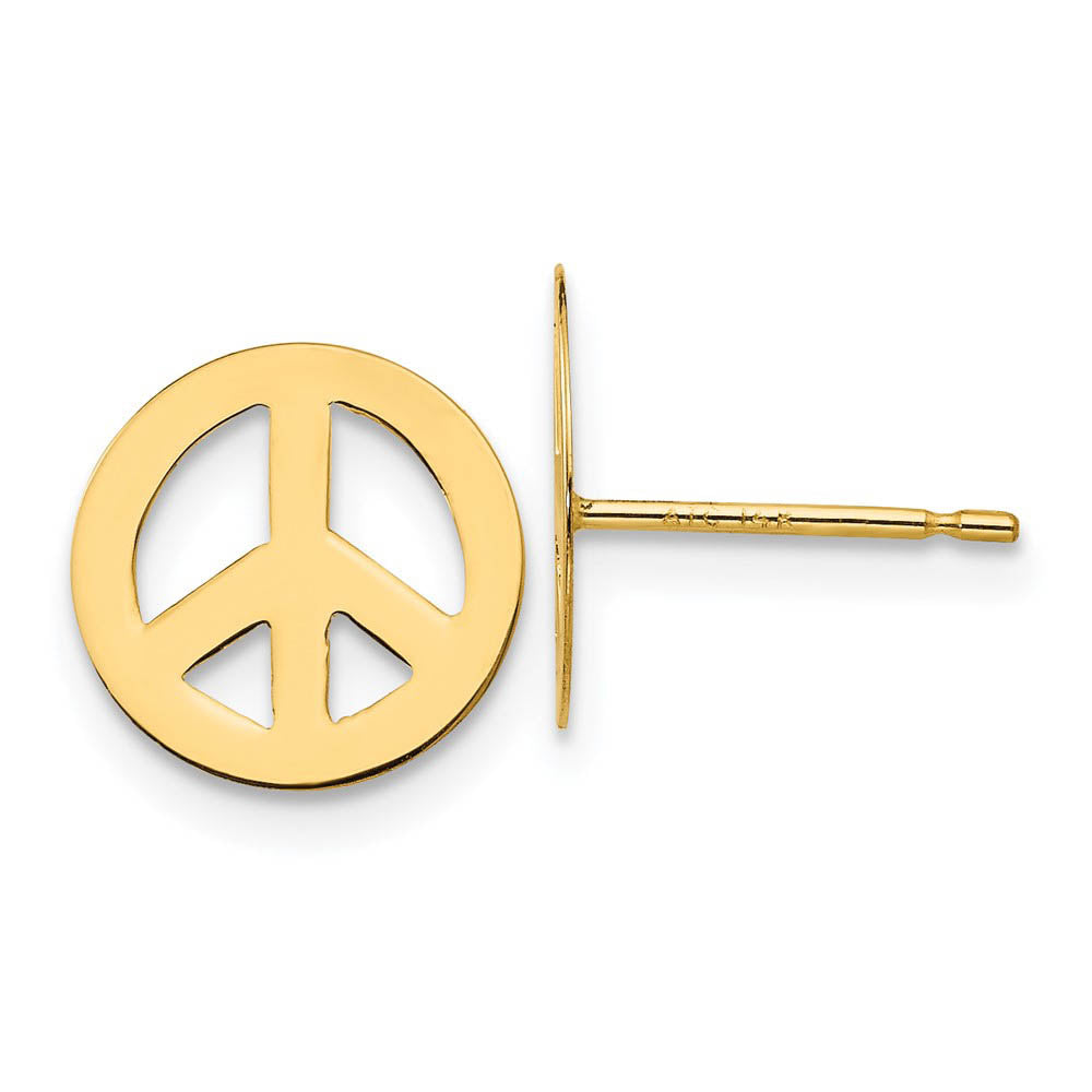 10mm Peace Sign Post Earrings in 14k Yellow Gold, Item E10370 by The Black Bow Jewelry Co.