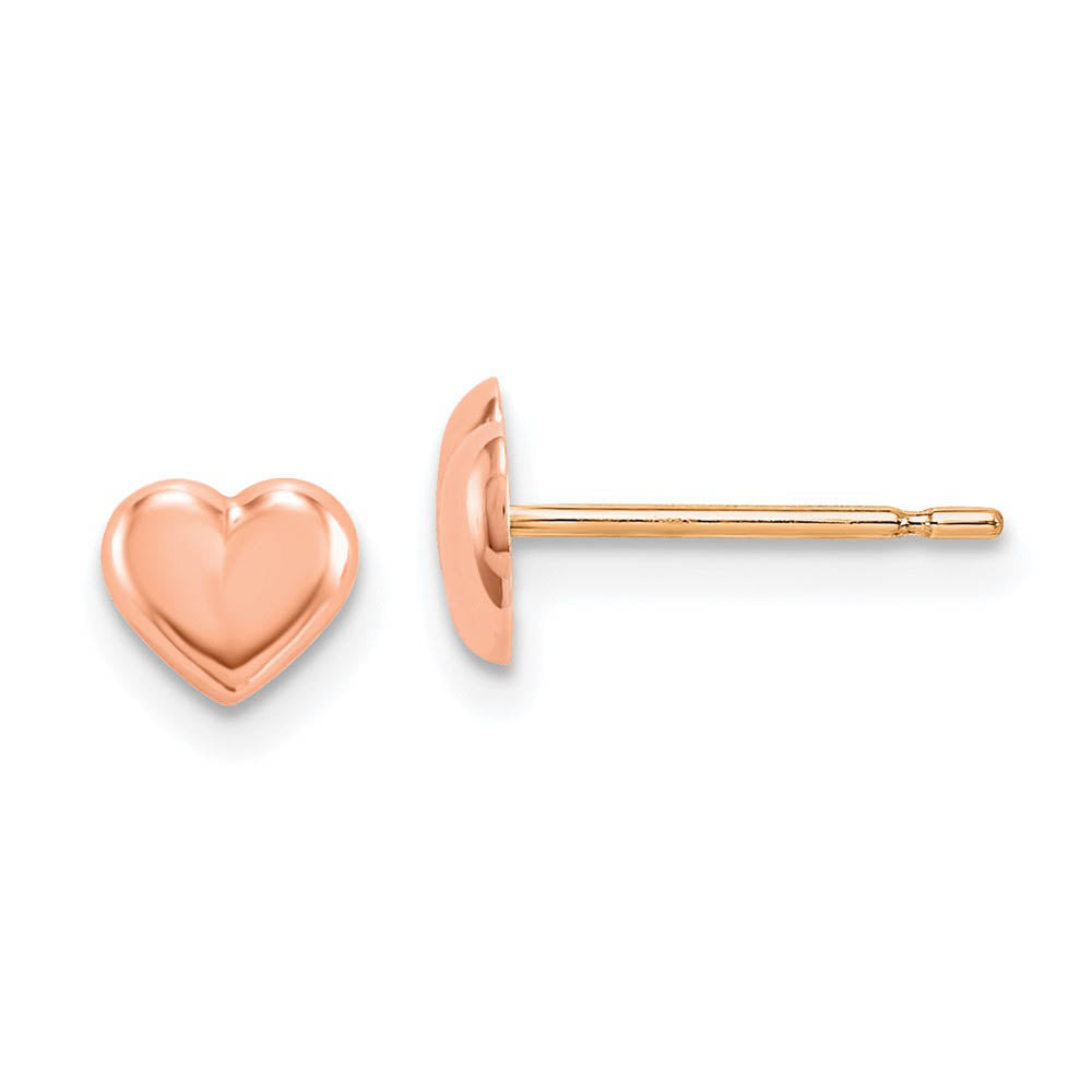 Kids 6mm Polished Puffed Heart Post Earrings in 14k Rose Gold, Item E10382 by The Black Bow Jewelry Co.