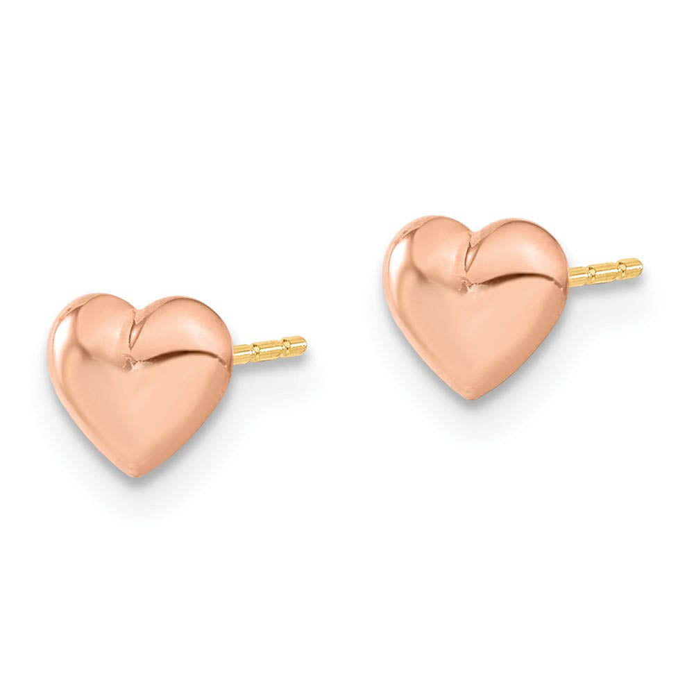 Alternate view of the Kids 6mm Polished Puffed Heart Post Earrings in 14k Rose Gold by The Black Bow Jewelry Co.