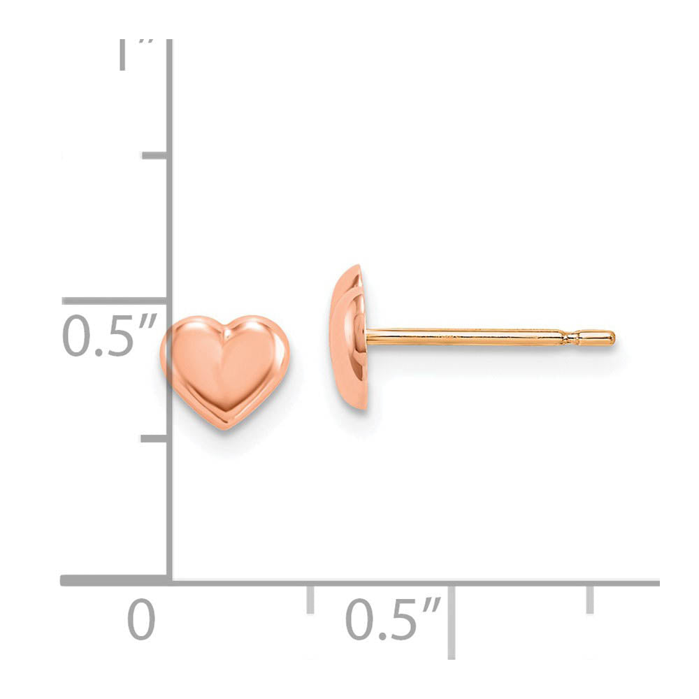 Alternate view of the Kids 6mm Polished Puffed Heart Post Earrings in 14k Rose Gold by The Black Bow Jewelry Co.