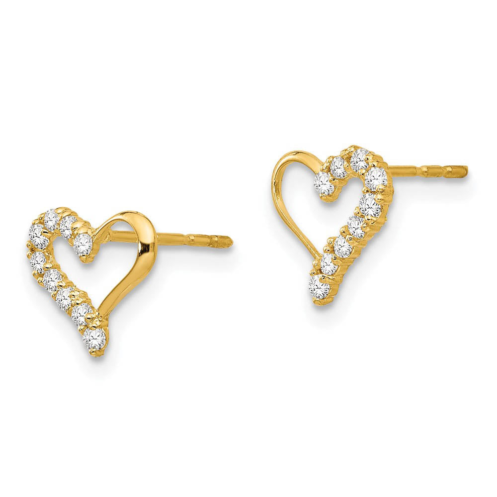 Alternate view of the Kids Cubic Zirconia Open Heart Post Earrings in 14k Yellow Gold by The Black Bow Jewelry Co.