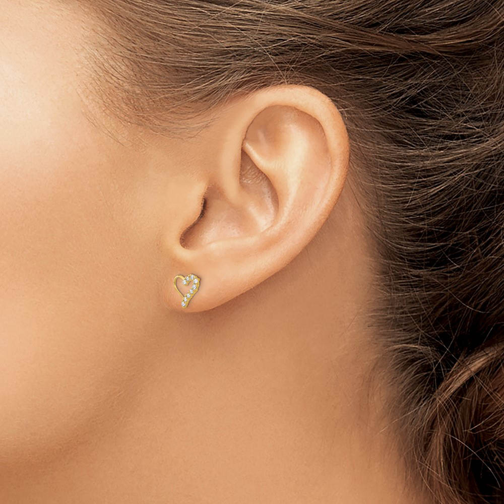 Alternate view of the Kids Cubic Zirconia Open Heart Post Earrings in 14k Yellow Gold by The Black Bow Jewelry Co.