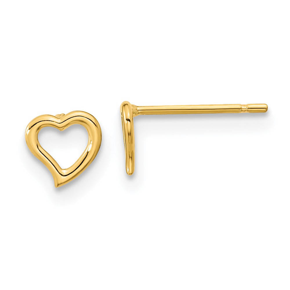 Kids 5mm Asymmetrical Open Heart Post Earrings in 14k Yellow Gold, Item E10403 by The Black Bow Jewelry Co.