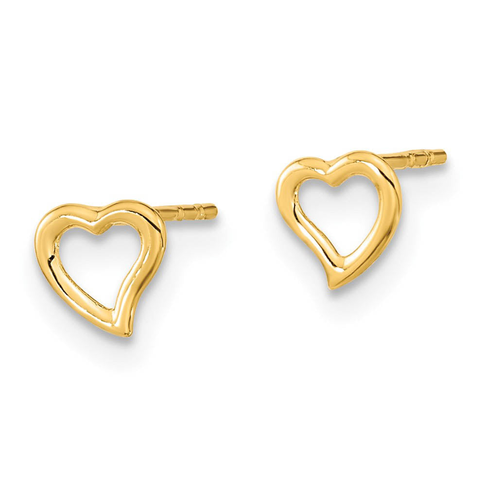 Alternate view of the Kids 5mm Asymmetrical Open Heart Post Earrings in 14k Yellow Gold by The Black Bow Jewelry Co.