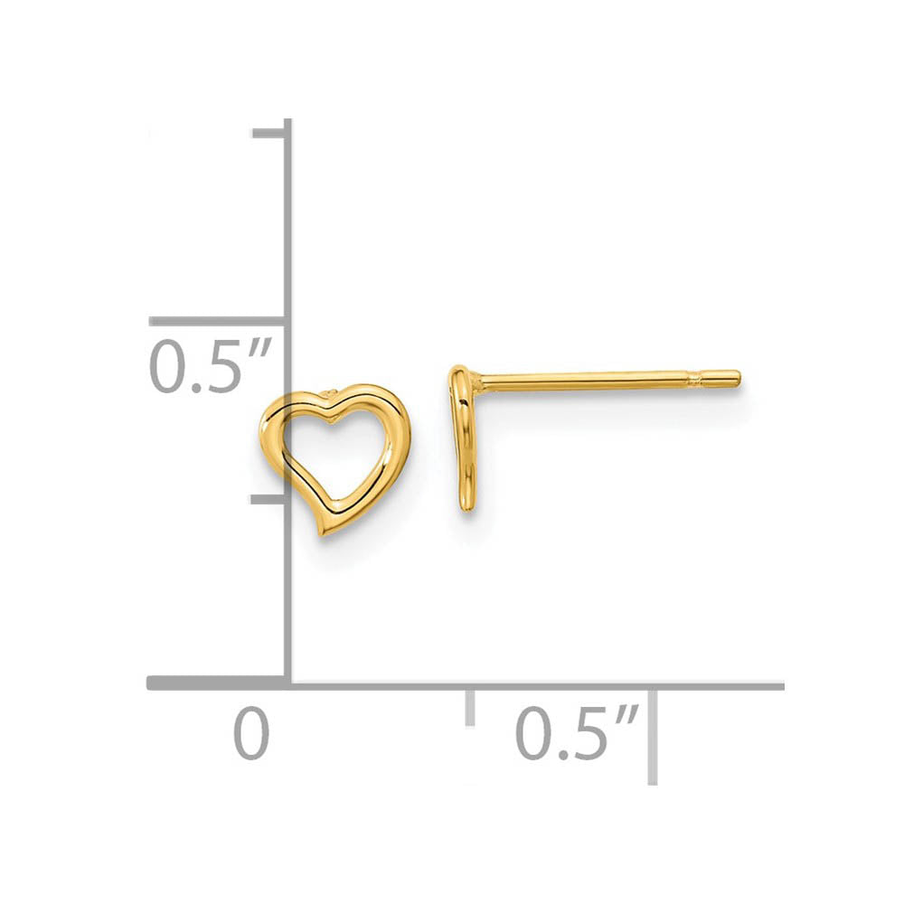 Alternate view of the Kids 5mm Asymmetrical Open Heart Post Earrings in 14k Yellow Gold by The Black Bow Jewelry Co.