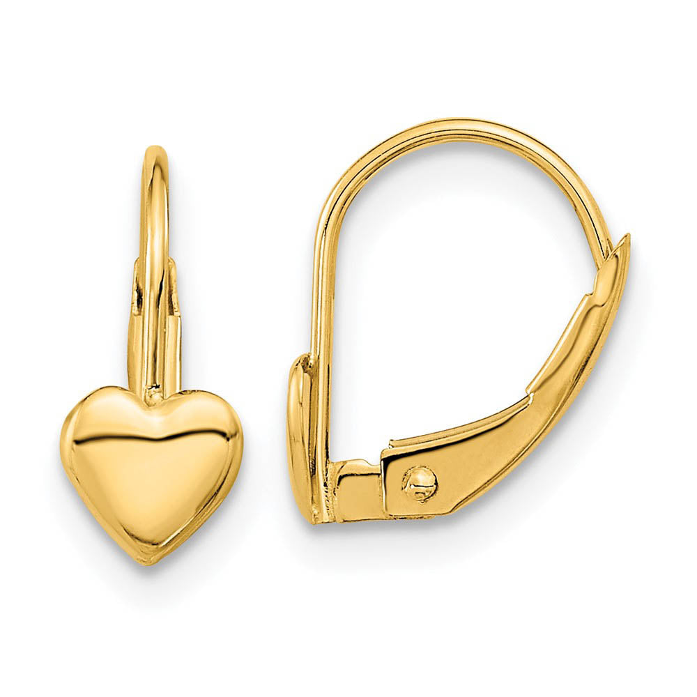 Kids Polished Heart Lever Back Earrings in 14k Yellow Gold, Item E10417 by The Black Bow Jewelry Co.