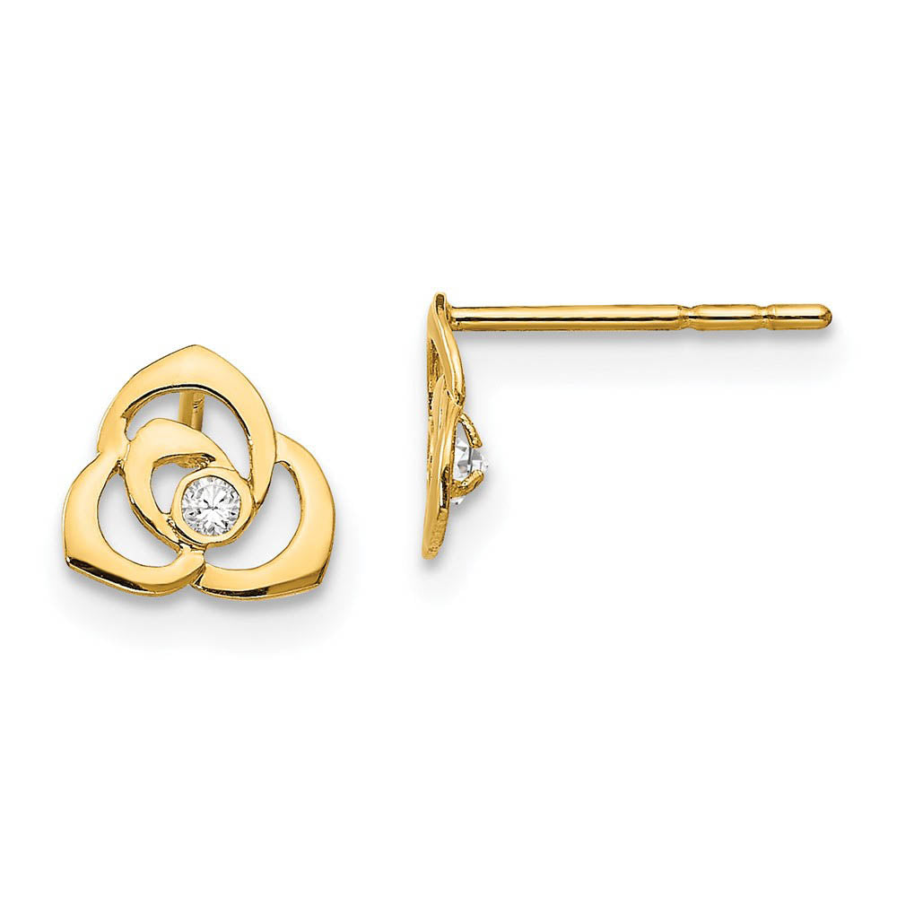 Kids 7mm 14k Yellow Gold Open Flower Cubic Zirconia Post Earring, Item E10418 by The Black Bow Jewelry Co.