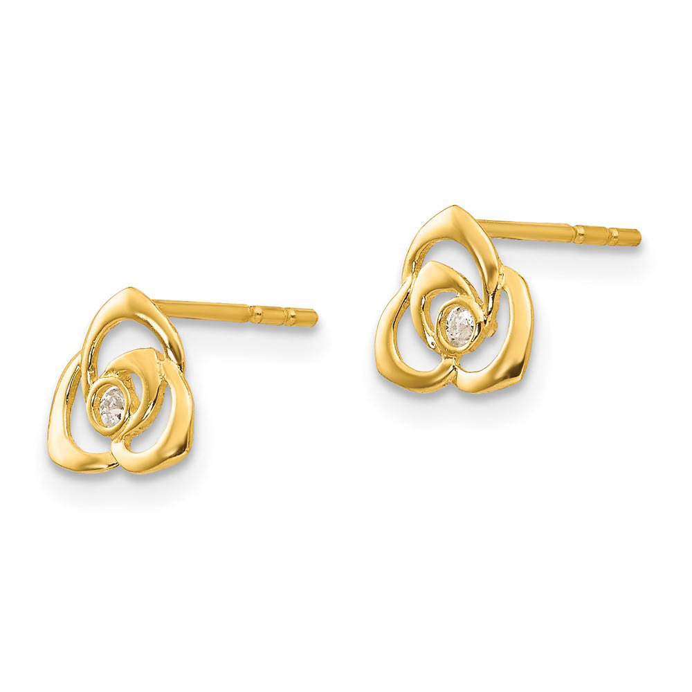 Alternate view of the Kids 7mm 14k Yellow Gold Open Flower Cubic Zirconia Post Earring by The Black Bow Jewelry Co.