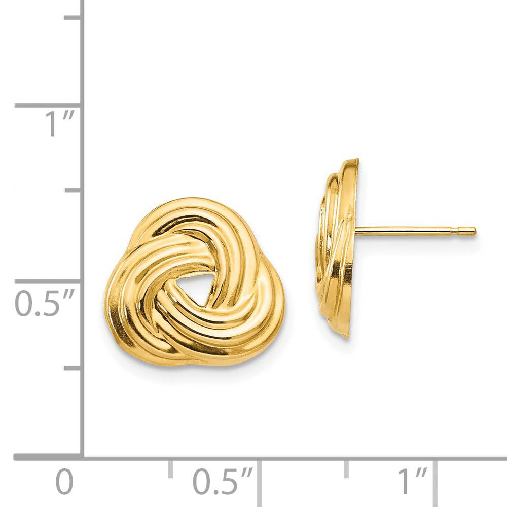 Alternate view of the 13mm Love Knot Post Earrings in 14k Yellow Gold by The Black Bow Jewelry Co.