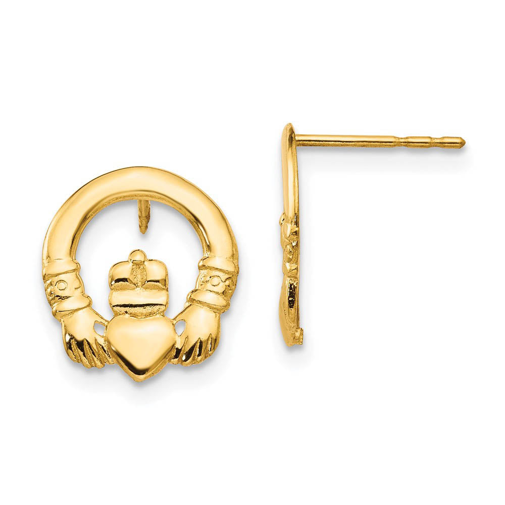 Claddagh Post Earrings in 14k Yellow Gold, Item E10426 by The Black Bow Jewelry Co.