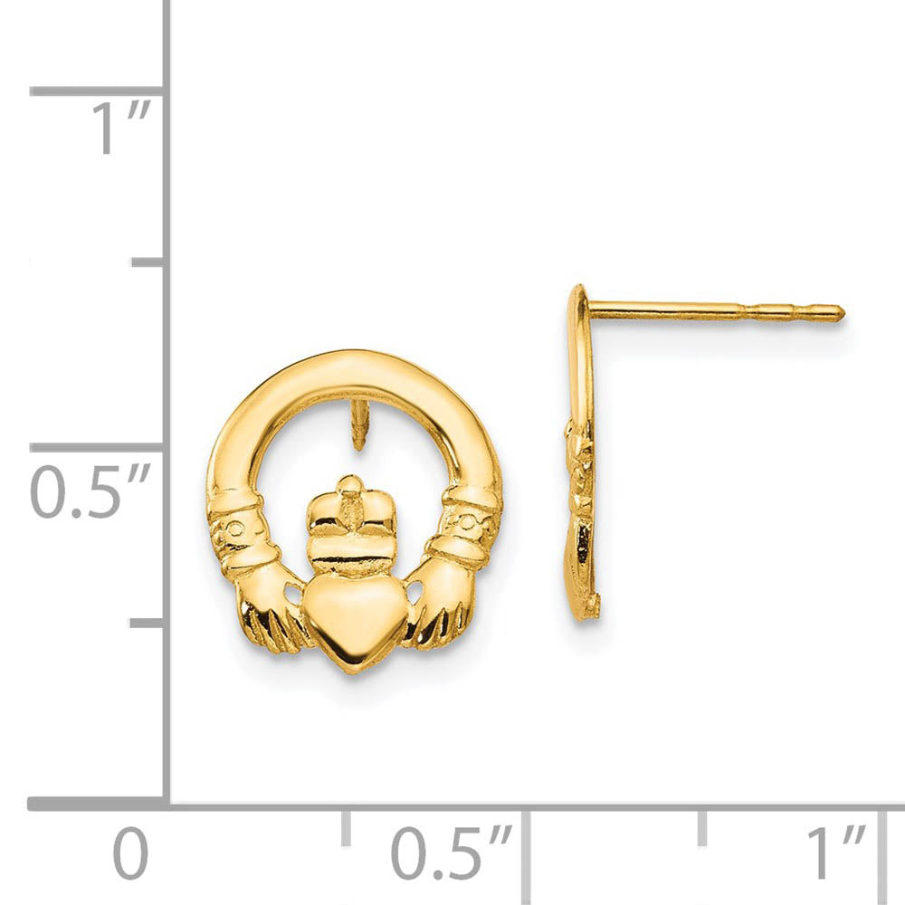 Alternate view of the Claddagh Post Earrings in 14k Yellow Gold by The Black Bow Jewelry Co.