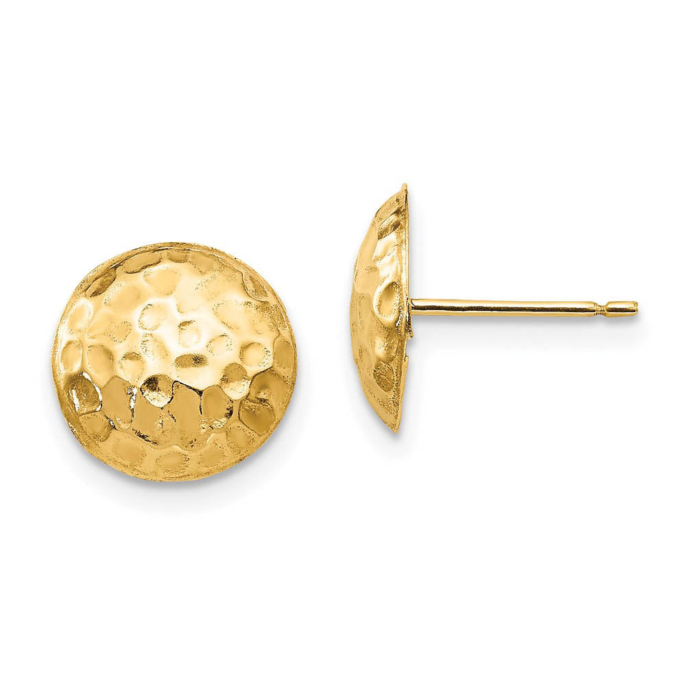 9mm Hammered Puffed Round Post Earrings in 14k Yellow Gold, Item E10430 by The Black Bow Jewelry Co.