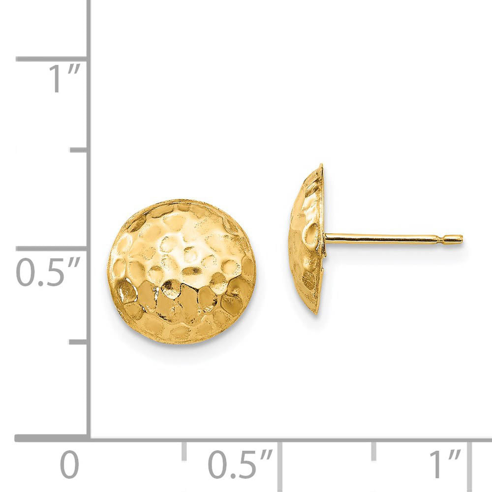 Alternate view of the 9mm Hammered Puffed Round Post Earrings in 14k Yellow Gold by The Black Bow Jewelry Co.