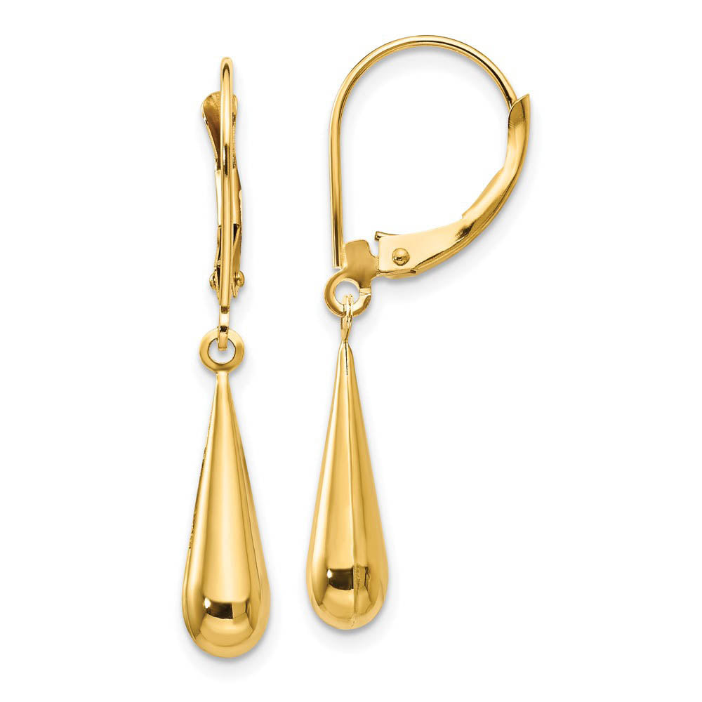 3-D Teardrop Lever Back Dangle Earrings in 14k Yellow Gold, Item E10434 by The Black Bow Jewelry Co.