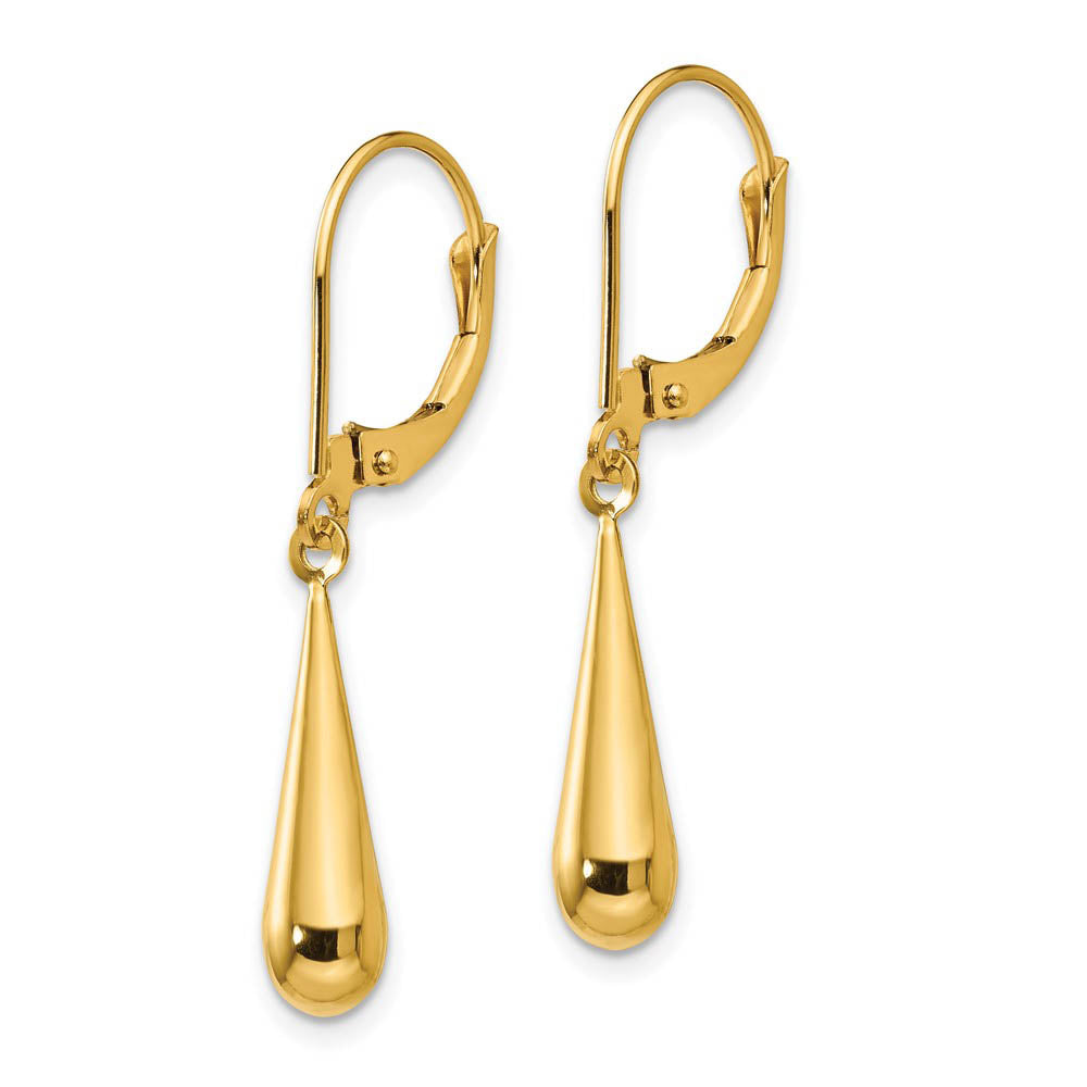 Alternate view of the 3-D Teardrop Lever Back Dangle Earrings in 14k Yellow Gold by The Black Bow Jewelry Co.