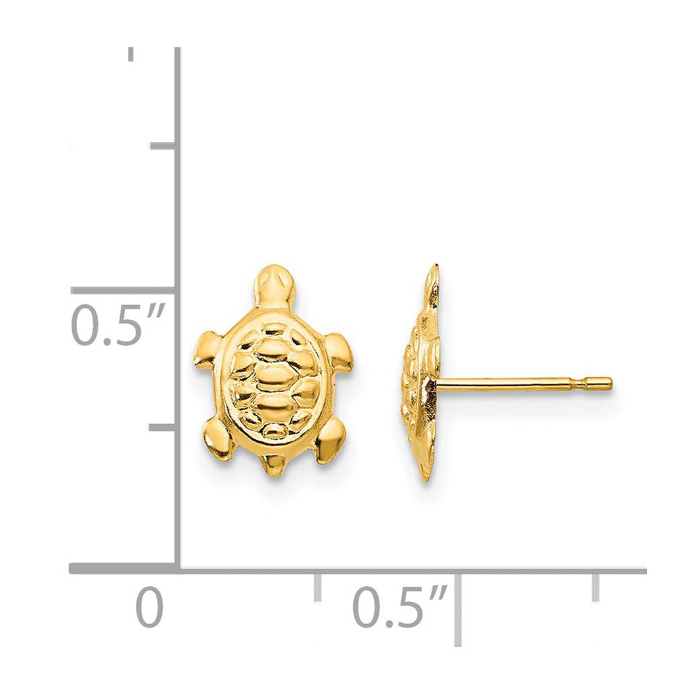 Alternate view of the Kids Turtle Post Earrings in 14k Yellow Gold by The Black Bow Jewelry Co.