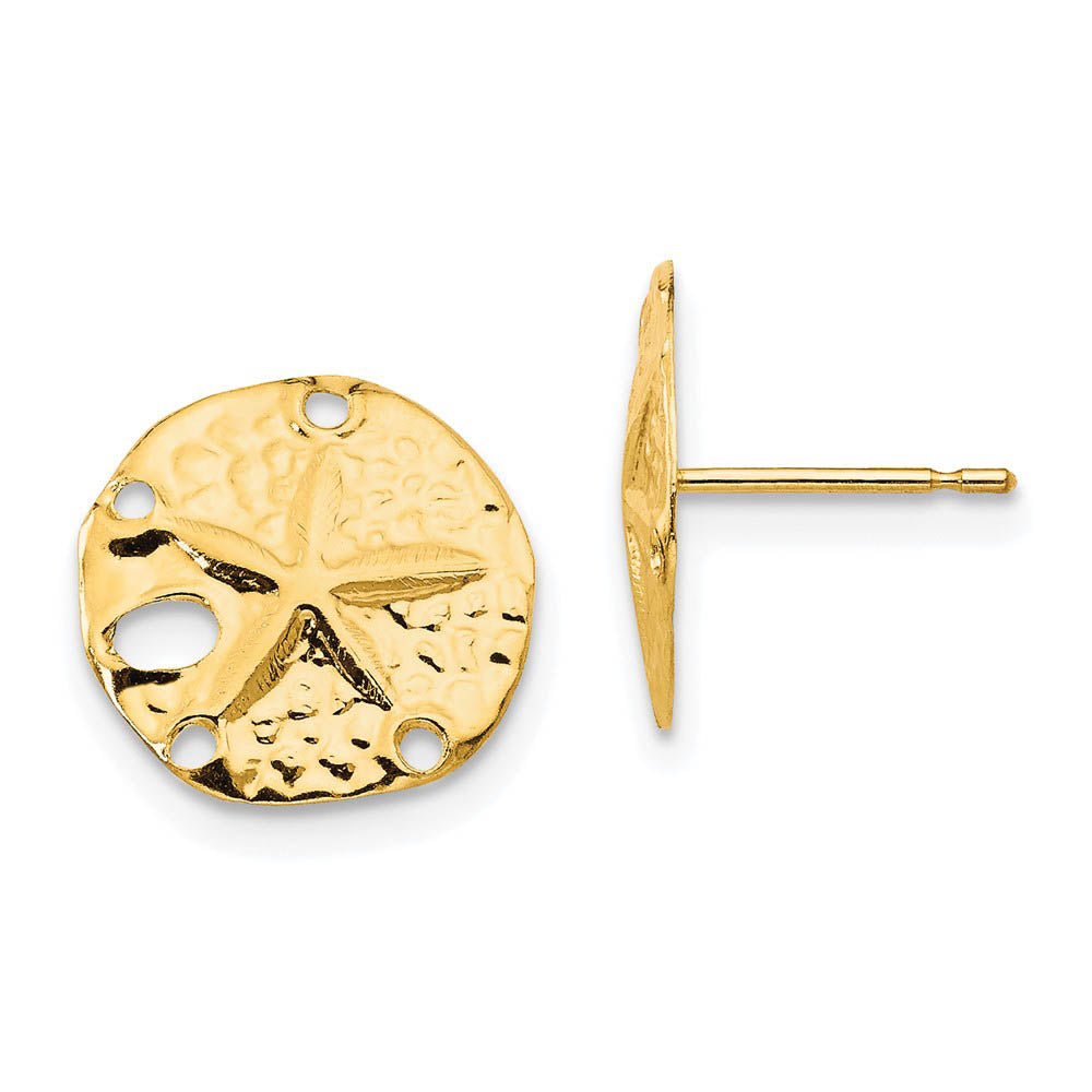 11mm Sand Dollar Post Earrings in 14k Yellow Gold, Item E10446 by The Black Bow Jewelry Co.