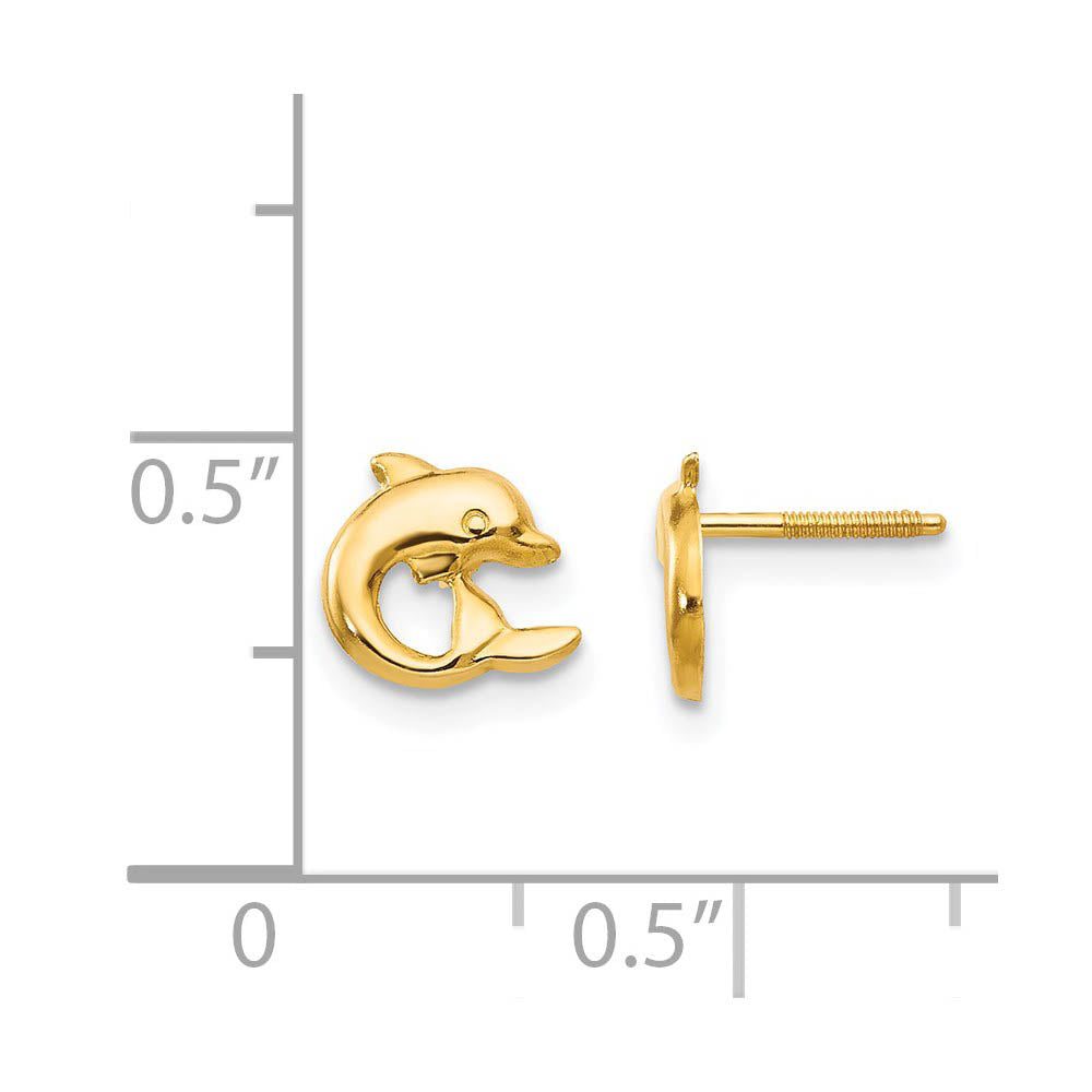 Alternate view of the Kids 7mm Dolphin Screw Back Post Earrings in 14k Yellow Gold by The Black Bow Jewelry Co.