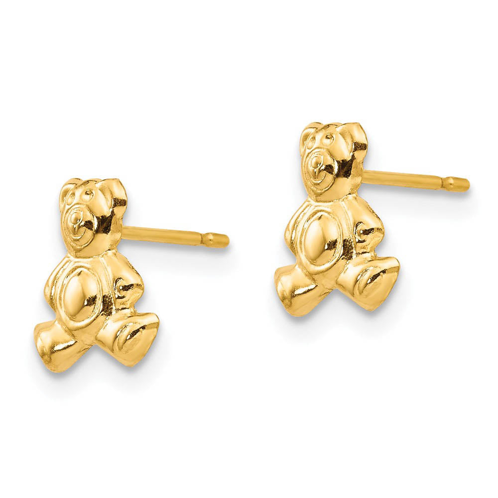 Alternate view of the Kids Small Teddy Bear Post Earrings in 14k Yellow Gold by The Black Bow Jewelry Co.