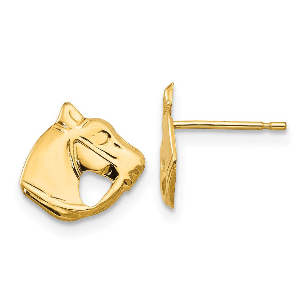 Kids Small Polished Horse Head Post Earrings in 14k Yellow Gold, Item E10461 by The Black Bow Jewelry Co.