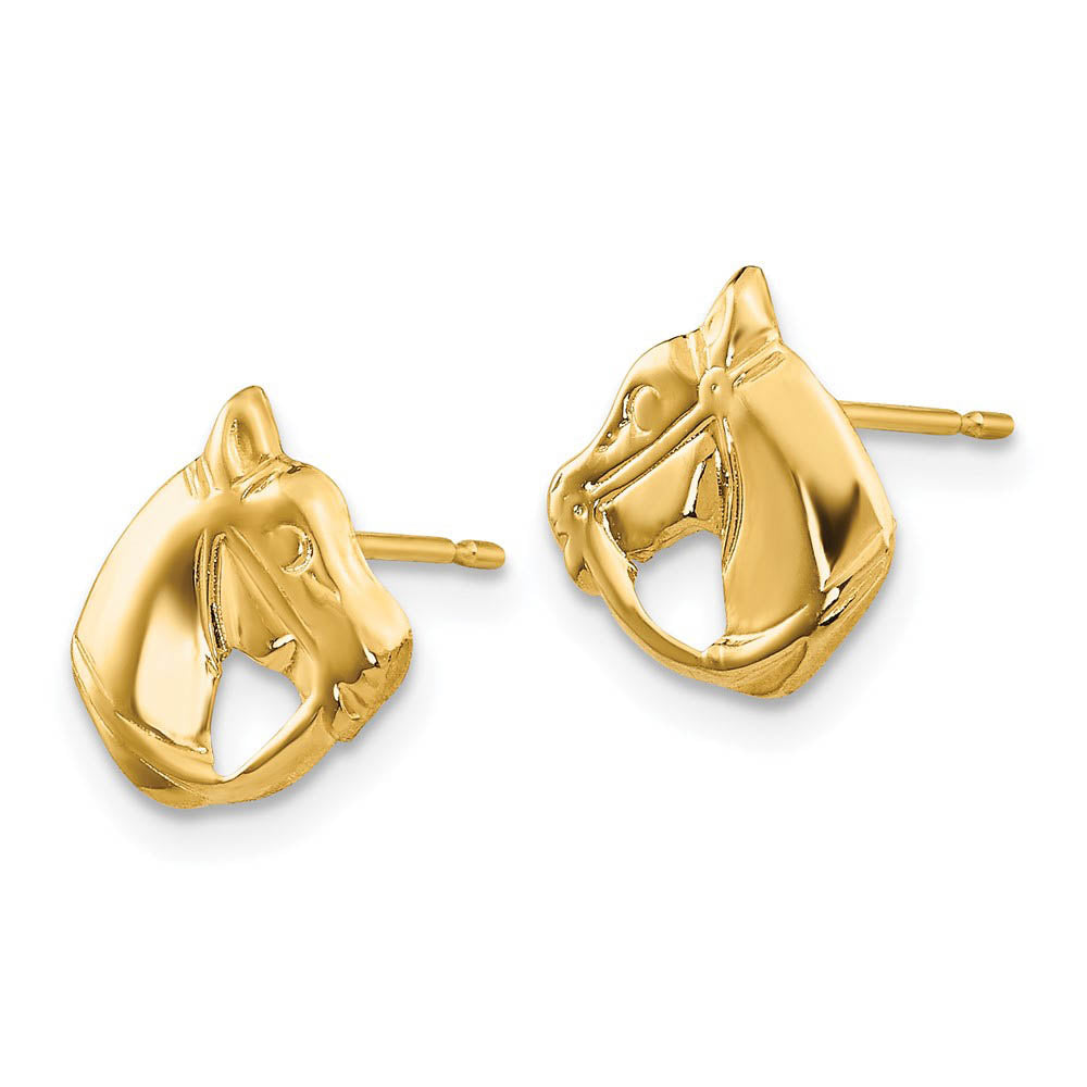 Alternate view of the Kids Small Polished Horse Head Post Earrings in 14k Yellow Gold by The Black Bow Jewelry Co.
