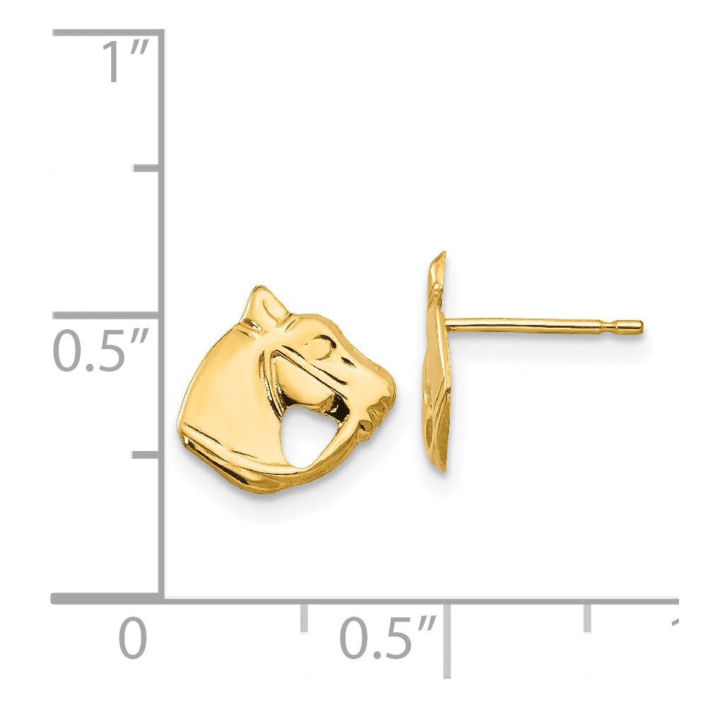 Alternate view of the Kids Small Polished Horse Head Post Earrings in 14k Yellow Gold by The Black Bow Jewelry Co.