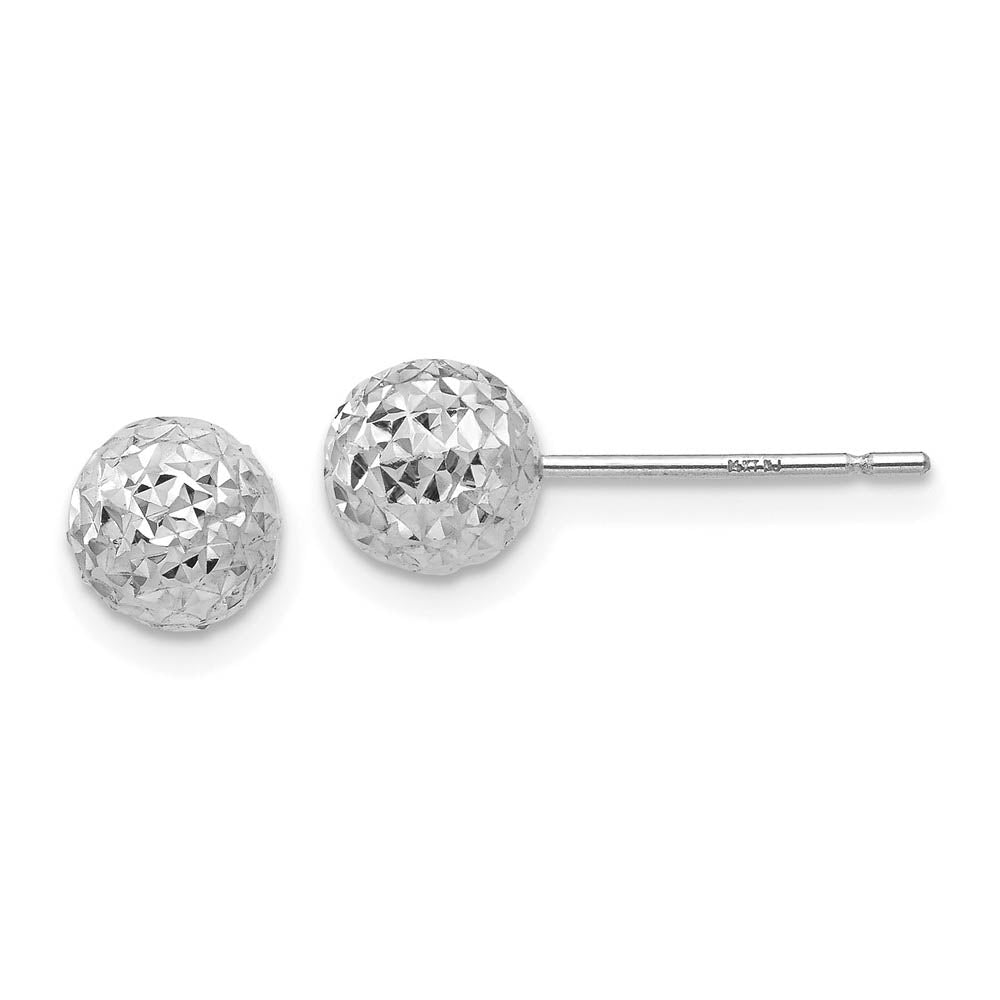 6mm Diamond Cut Ball Post Earrings in 14k White Gold, Item E10465 by The Black Bow Jewelry Co.