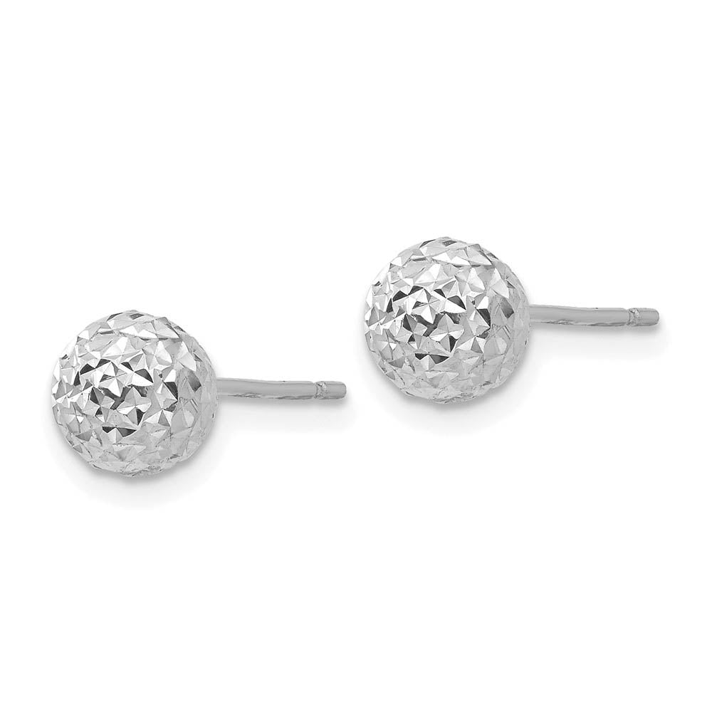 Alternate view of the 6mm Diamond Cut Ball Post Earrings in 14k White Gold by The Black Bow Jewelry Co.