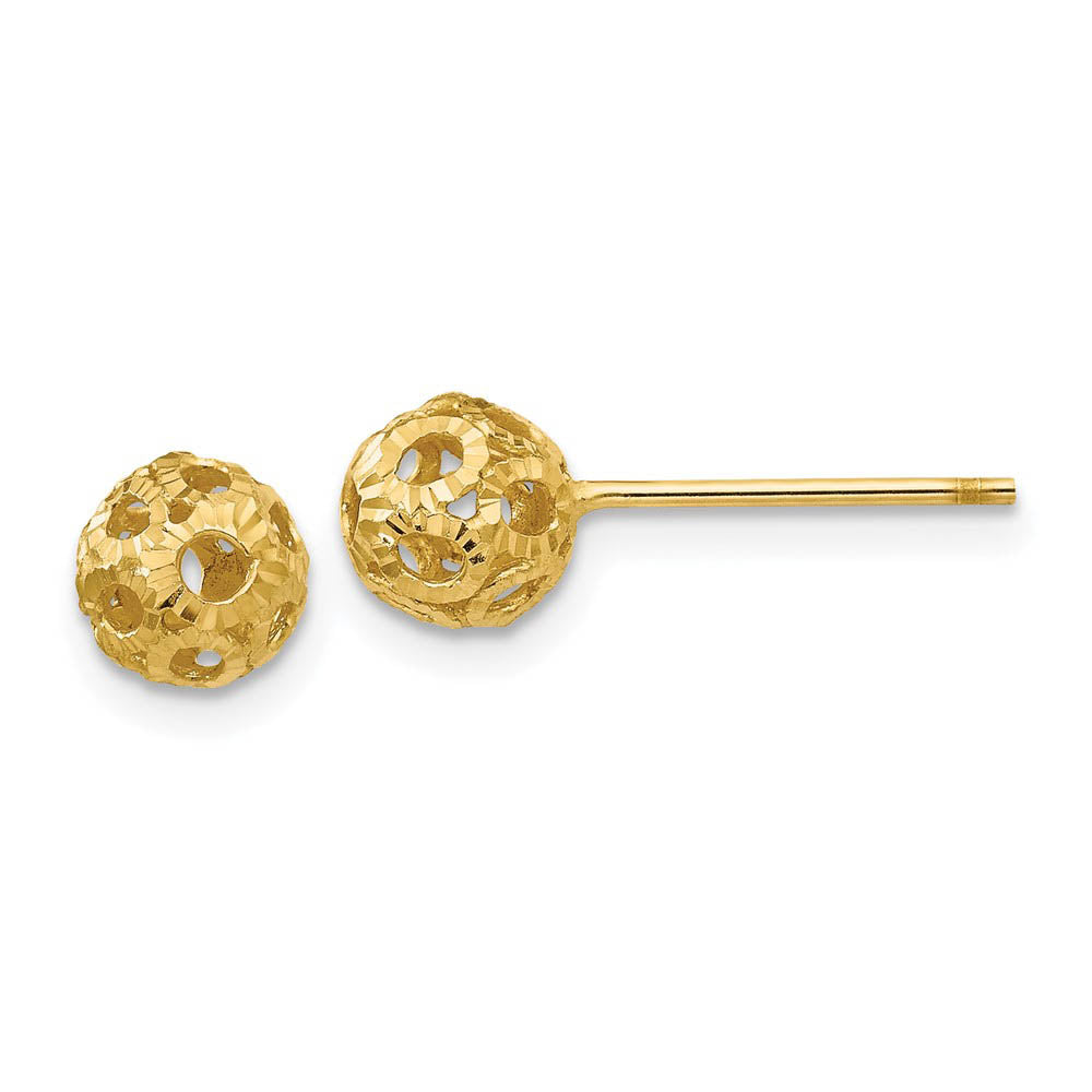 5mm Diamond Cut Open Ball Post Earrings in 14k Yellow Gold, Item E10466 by The Black Bow Jewelry Co.