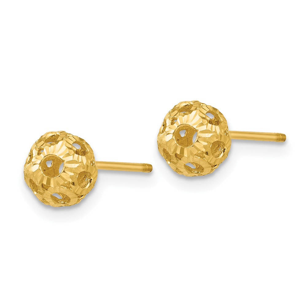 Alternate view of the 5mm Diamond Cut Open Ball Post Earrings in 14k Yellow Gold by The Black Bow Jewelry Co.