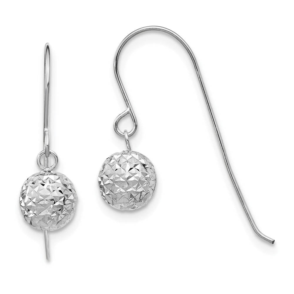 6mm Diamond Cut Bead Dangle Earrings in 14k White Gold, Item E10479 by The Black Bow Jewelry Co.