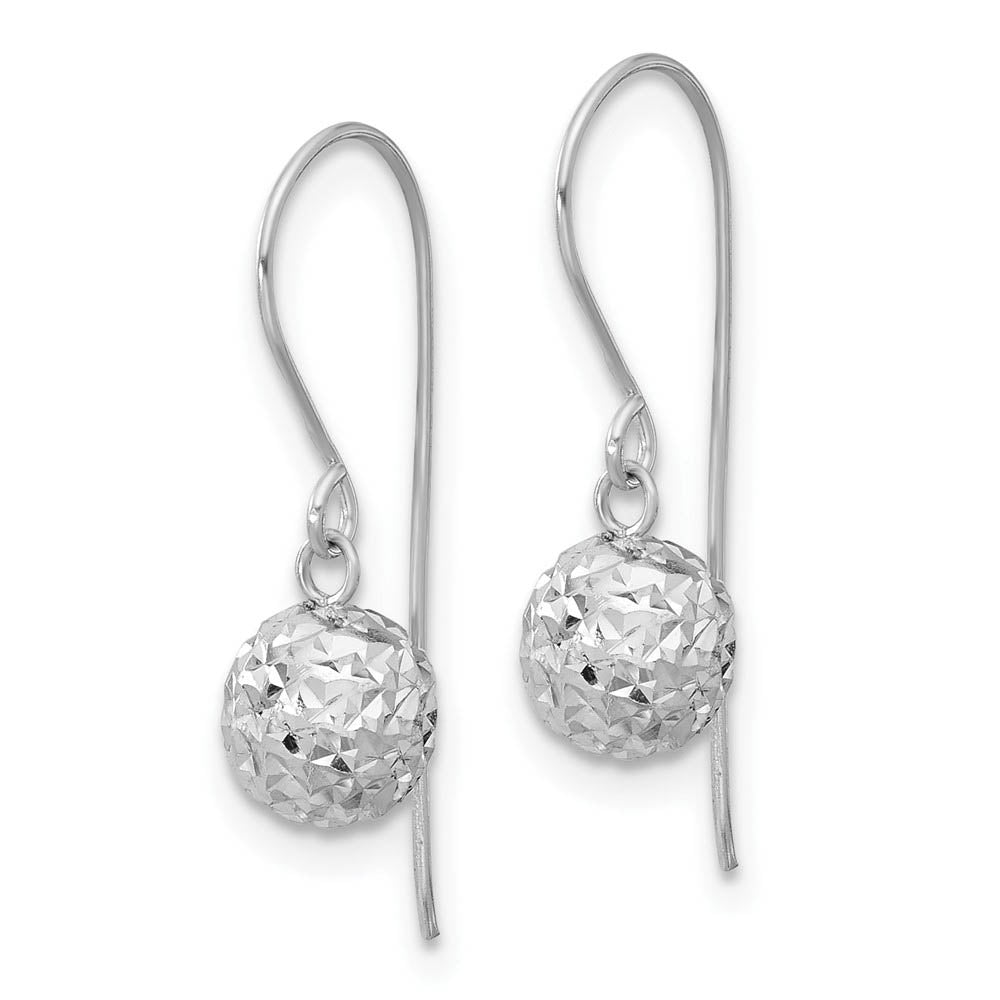 Alternate view of the 6mm Diamond Cut Bead Dangle Earrings in 14k White Gold by The Black Bow Jewelry Co.