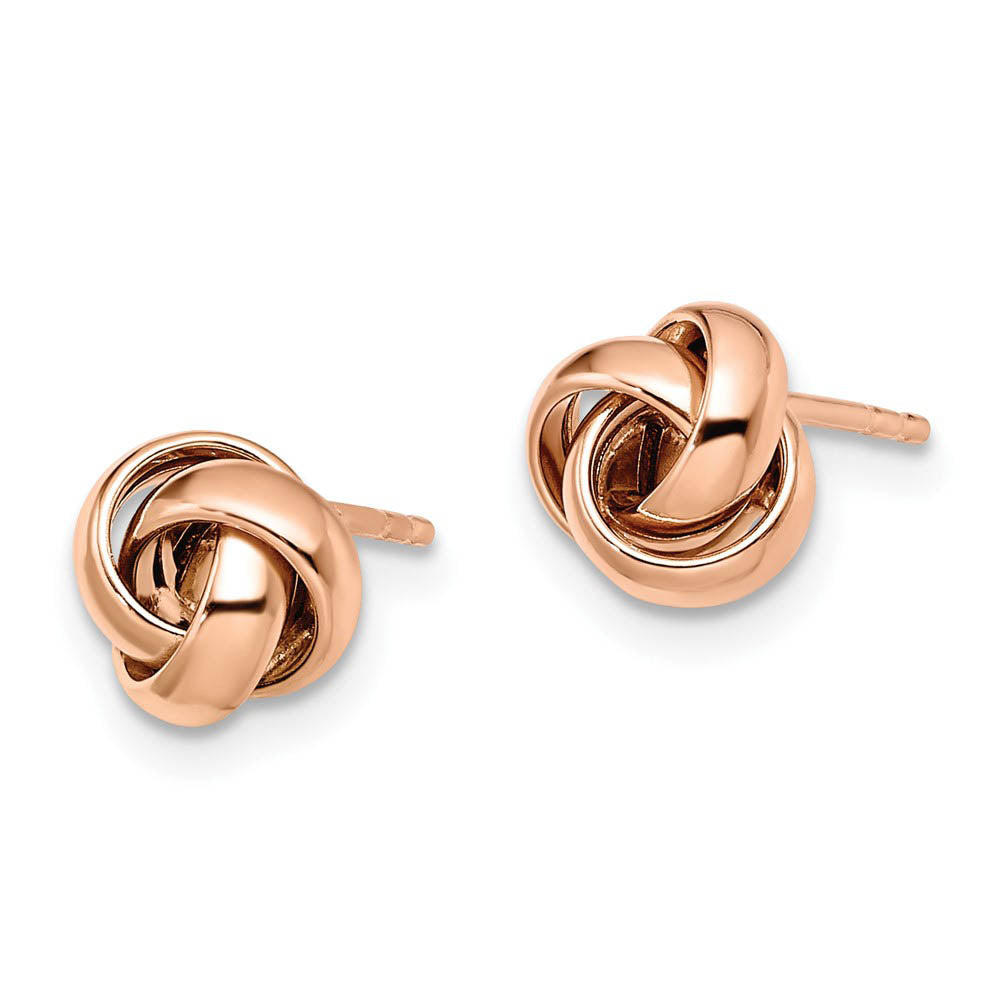 Alternate view of the 7mm Polished Love Knot Post Earrings in 14k Rose Gold by The Black Bow Jewelry Co.